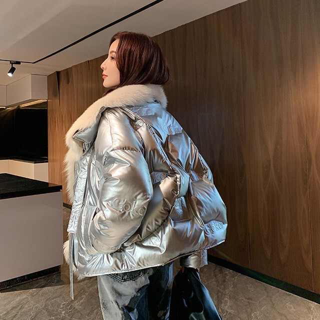 全3色 レディース アウター ダウンコート ダウンジャケット ファーコート かっこいい シルバー ブルー シャンパンゴールド S M L Favoriteselect