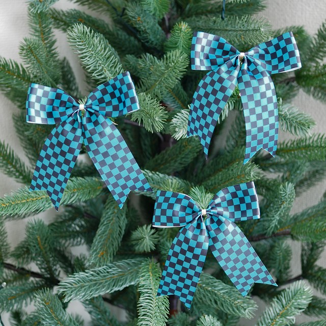5インチ リボンオーナメント 2イアー 市松 3枚セット Hand Made クリスマス 向上委員会