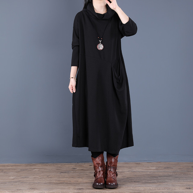 ロングワンピース レディース 40代 長袖ワンピース カジュアル 秋冬 大人 シンプル 無地 ポケット付 大きいサイズ ゆったり タートルネック 大きいサイズ N94 Select Shop Shoushou
