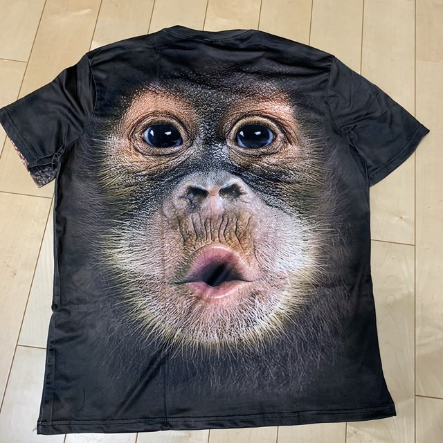 L チンパンジー 立体 3d おもしろ 半袖 Tシャツ Zaf