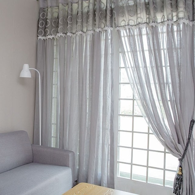 カーテン セミオーダー レース グレー サークル模様 日本未入荷 レース おしゃれ 韓国発 Sukijinjin