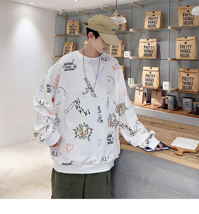 メンズ ペイント トレーナー 韓国 オルチャン 原宿 ストリート スウェット風 ルーズ 秋冬 レトロ 長袖 ファッション アパレル オシャレ Rives