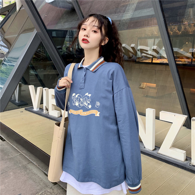 シンプルコーデ 可愛い 韓国ファッション Poloネック 長袖 Tシャツ トップス 75shops