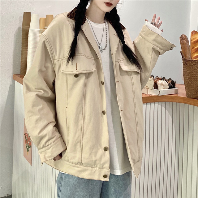 ウィンタージャケット レディースルーズトレンドスタンダードソリッド カラー レトロ 冬物 ソリッドカラー ステッチ Chil Pleglad Demon