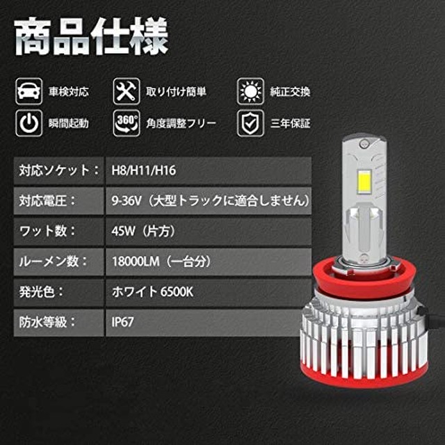 Jpcs 明るさ革命 Suparee H8 H11 H16 Led ヘッドライト フォグランプ 新車検対応 ロービーム ハイビーム 12v 24v車対応 45wハイパワー ホワイト 6500k lm 45w ファン付き Ledバルブ 2個入り 3年保証 Az Japan Classic Store