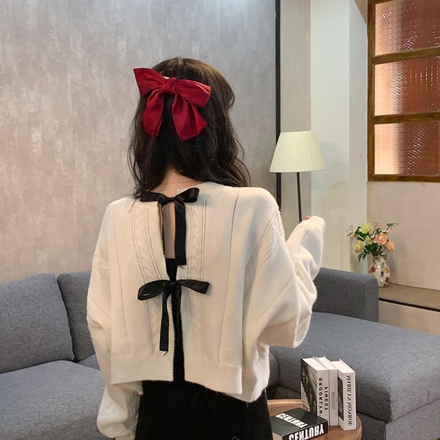 〈カフェシリーズ〉バックリボンショートセーター【back ribbon knit sweater】