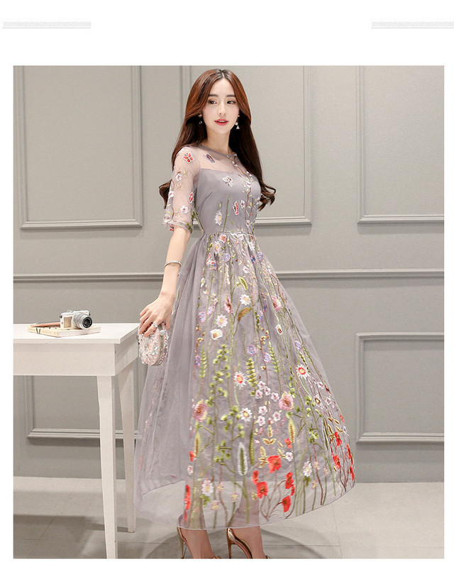 上品な 美しい シースルーチュールワンピース ロングフレア ワンピース Fashion Daisuki Shop