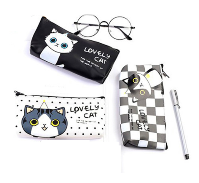 白黒のハチワレ猫 猫イラスト 猫柄 猫 ペンケース ペンポーチ ポーチ 動物 猫 文房具 雑貨 小物 癒しグッズ ファスナーポーチ Pu合皮 Funhobby