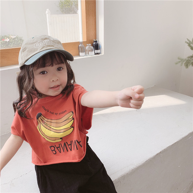 送料無料 80 1 バナナプリント 半袖ｔシャツ 女の子 男の子 レッド グレー ベビー キッズ 韓国子供服 予約 391 プチプラ子供服のかわいいお店 Mao アウトレット通販