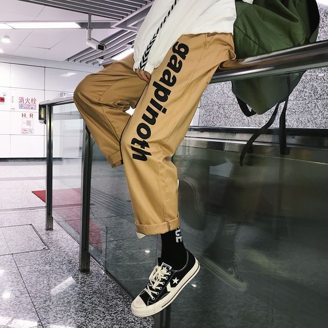 予約販売 パンツ メンズ チノパン ロゴ シンプル ブラック カーキ ベージュ カジュアル ストリート こなれ感 お洒落 韓国 トレンド 春 夏 秋 S M L Xl 2xl Favoriteselect