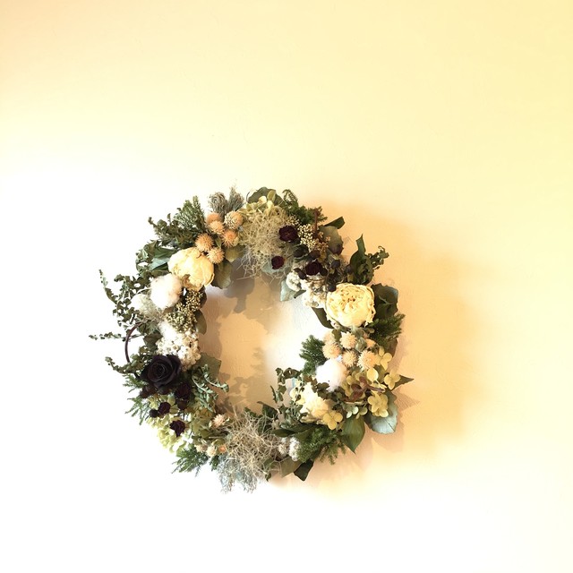 Df 78 春待ちリース ドライフラワー 白 ドライフラワー 古道具 Marca