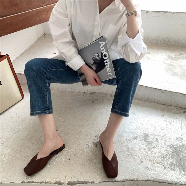 レザースリッパサンダル サンダル フラットシューズ シューズ レディース 靴 Vカット ローヒール レザー 楽チン カジュアル 大人カジュアル 春 夏 Officewalaa オフィスワラア レディースファッション スタイル