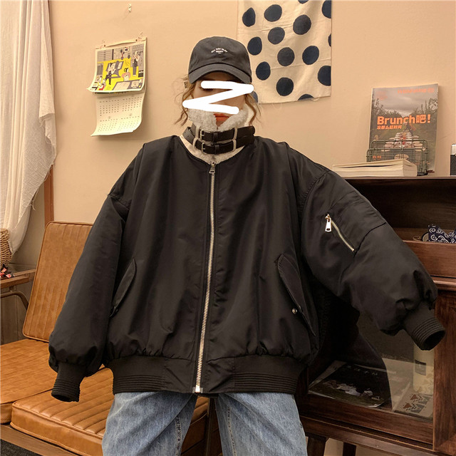 もこもこ暖かいボアカラーブルゾン アウター ジャケット レディース 秋冬 ブルゾン Ma 1 スタンドカラー ボア もこもこ カーキ ブラック 黒 Evergreen