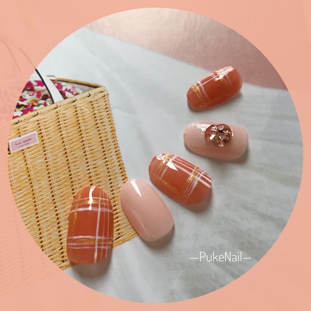 Pukeネイル No 158 チェック 出かけ 可愛い色 ジェイルネイルチップ ネイルチップ つけ爪 購入ならpuke Nail