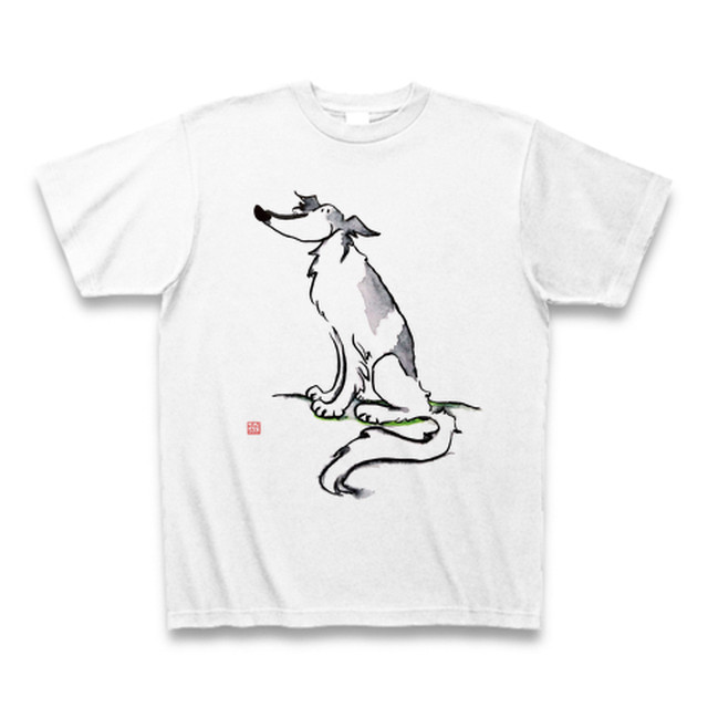 ボルゾイ ゆるふわ かわいい イラストtシャツ 猫とネコ犬