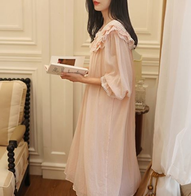 ロリータ ネグリジェ 2色 ナイトウェア ルームウェア ワンピース ワンピ ロング 刺しゅう ふんわり ゆったり リラックス ブルー ピンク レース 七分袖 パフスリーブ 姫袖 春秋 お泊り パジャマパーティ かわいい ラブリー ロリータファッション Loli3242 Luxury