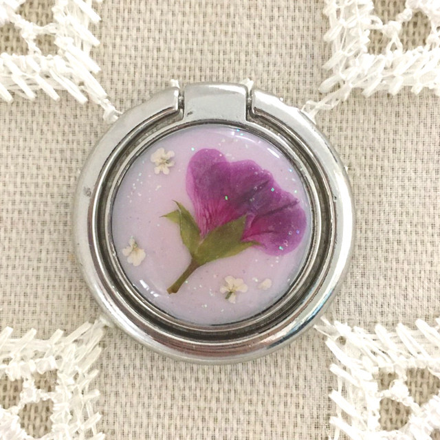 押し花スマホリング ハンドメイド シルバー ブルー バンカーリング レジン はなはなぐりゅっけ 押し花スマホリング ハンドメイド シルバー ブルー バンカーリング レジン はなはなぐりゅっけ