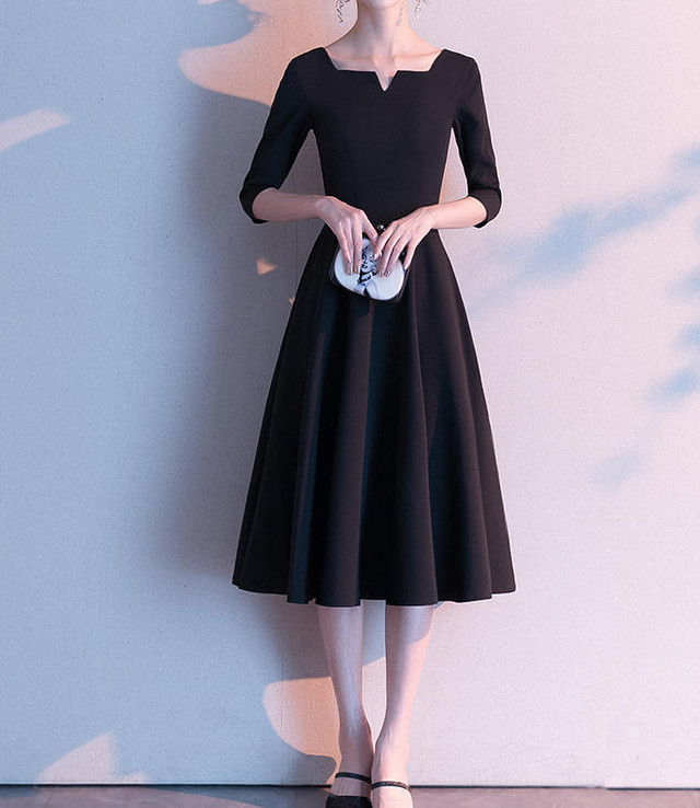 送料無料 喪服 ワンピース 長袖 きれいめ 大きいサイズ ハイウエスト ベルト付き Aライン キーネック ブラック 無地 フォーマル エレガント シック 代 30代 40代 ブラック By 463 Imagibune