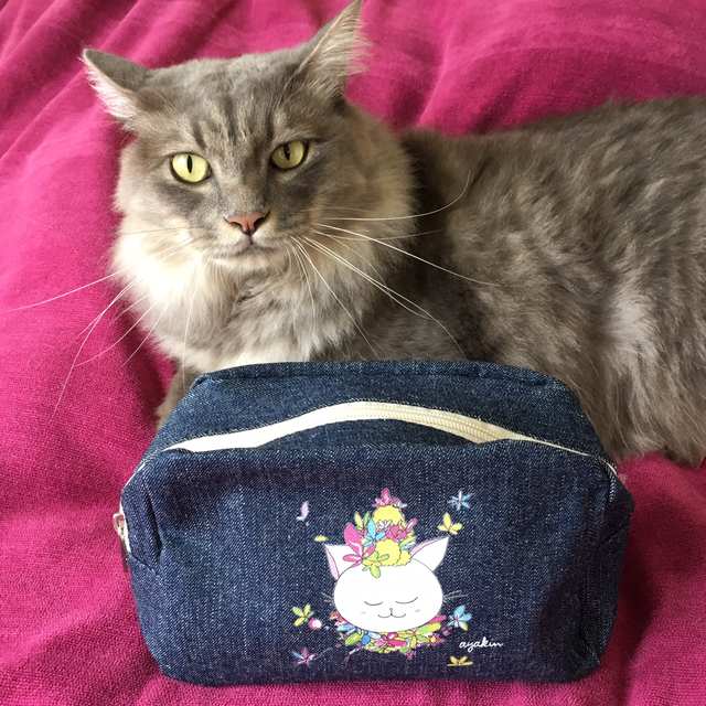 Ayakin デニムポーチ 白猫 ウメちゃん ポーチ 猫 Cat 花 Ayakin Ayakin デニムポーチ 白猫 ウメちゃん ポーチ 猫 Cat 花 Ayakin