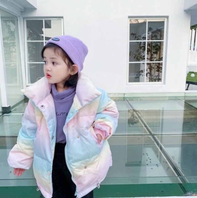 中綿ジャケット ユニコーンカラー ジャンパー 女の子 オシャレ 可愛い グラデーション キラキラ ラメ加工 Garagala ガラガラ