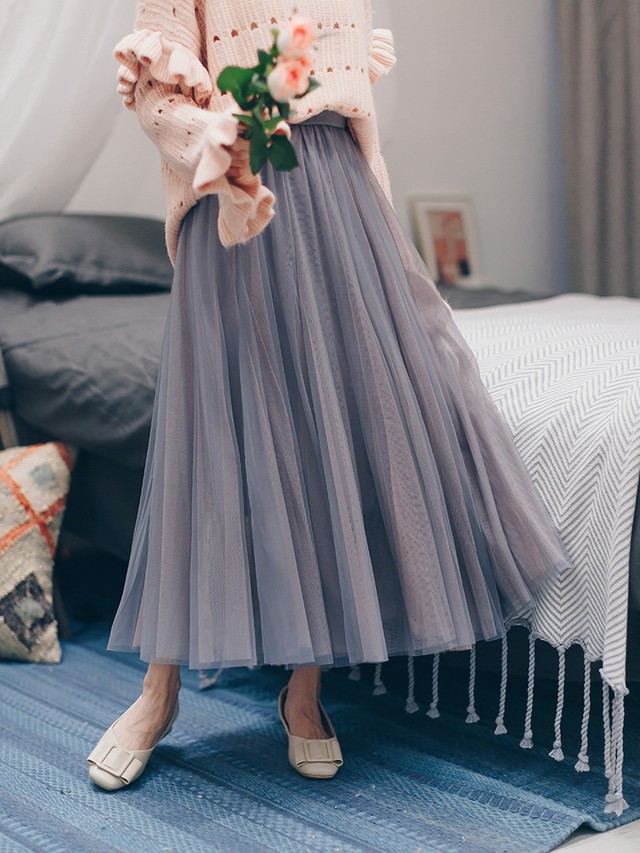 カラー チュールスカート 透け感 フレアスカート ロング丈 大人可愛い フェミニン 着回し 秋冬コーデ ｍ1151 Girls Ladies Fashion ユーユアユー