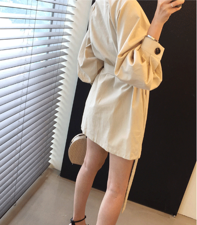 韓国ファッション オルチャン ワンピース トレンチ風 ミニワンピ シャツワンピ ベージュ 春 秋 長袖 シンプル 大人かわいい おしゃれ デート K505 Korean Select 韓国ファッション オルチャンファッション
