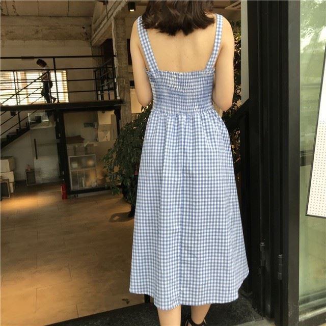 ロングワンピース 夏 ワンピース 大きいサイズ マキシ丈 ロングワンピース ギンガムチェック カジュアル 上品 リゾートワンピ フレアスカート Pg5665 Dress Plaatje