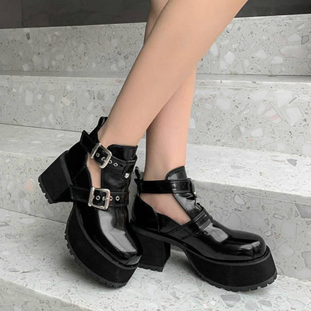 予約販売 新作 レディース レザー 厚底 チャンキーヒール パンプス サンダル 海外インポート Shoes Chou シューズシュー
