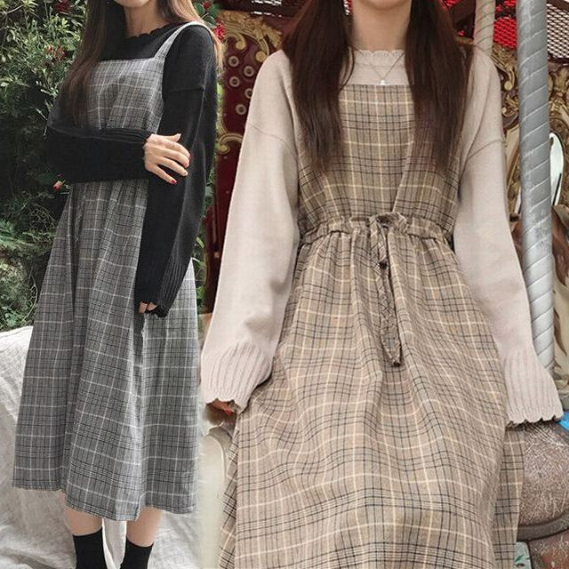 チェック柄 ジャンパースカート ワンピース 韓国 ファッション レディース ノースリーブ ハイウエスト カーキ グレー Dtc レディースファッション通販 Mask エムエーエスケー 大人可愛い韓国ファッション