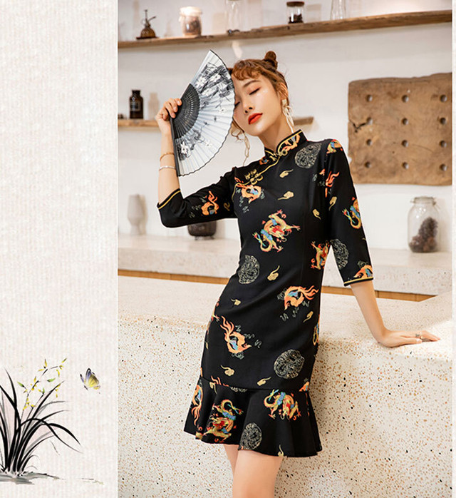 チャイナドレス ワンピース ショート丈 長袖 チャイナ服 普段着 衣装 民族 中国風 Zs126 チャイナ服専門店chai