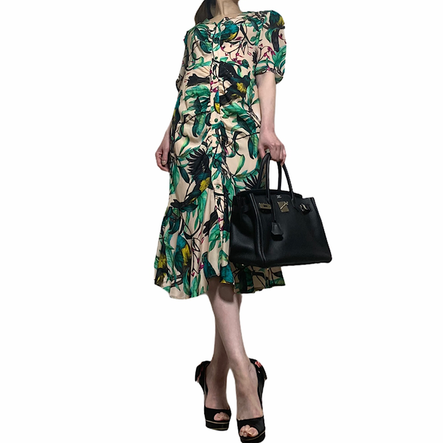 鳥柄シルクワンピース Mistyselect