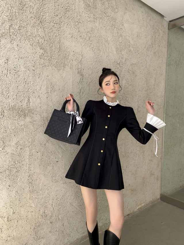 Dress 大人らしい 高級感 シンプル切り替え着瘦せフリルワンピース Nanastyle