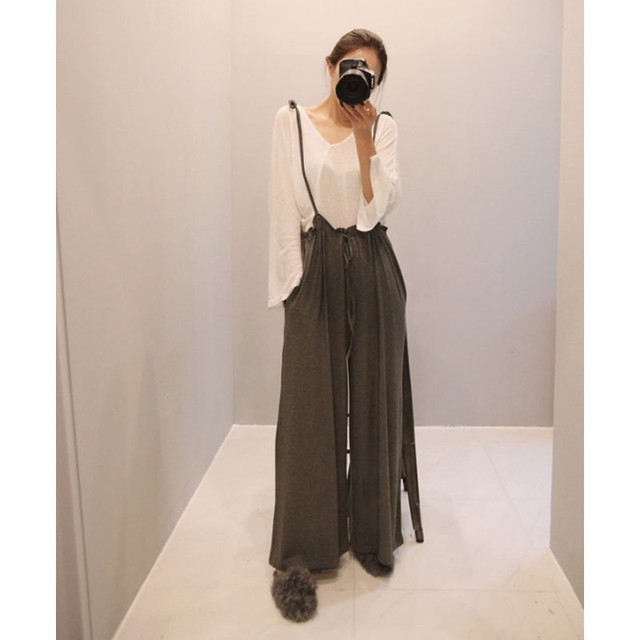 ボトム パンツ カジュアルパンツ サスペンダー ワイドパンツ バギーパンツ ゆったり オーバーサイズ カジュアル 普段着 ハイウエスト ギャザー Fsk1609 Alice Mode