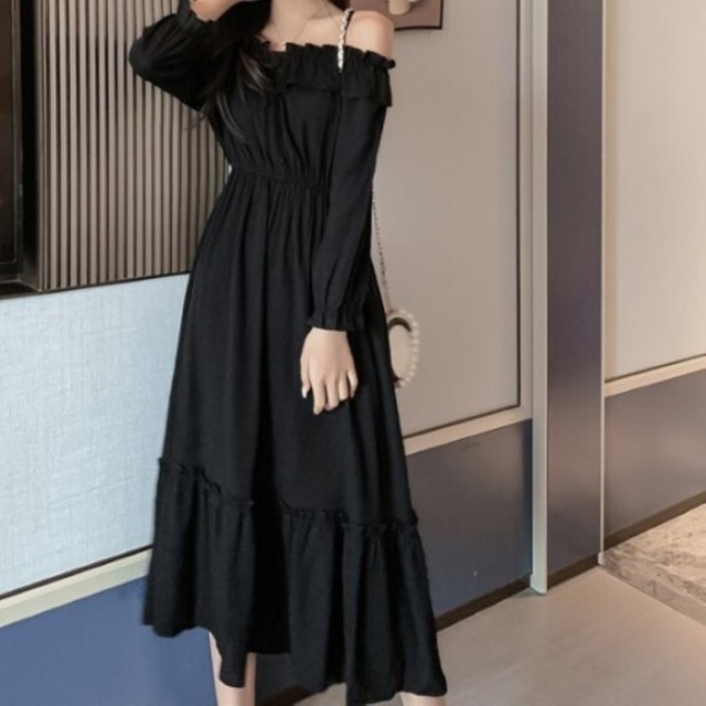 ワンピース ロング オフショル ブラック レッド ブルー 大人きれい お出かけ Virtue