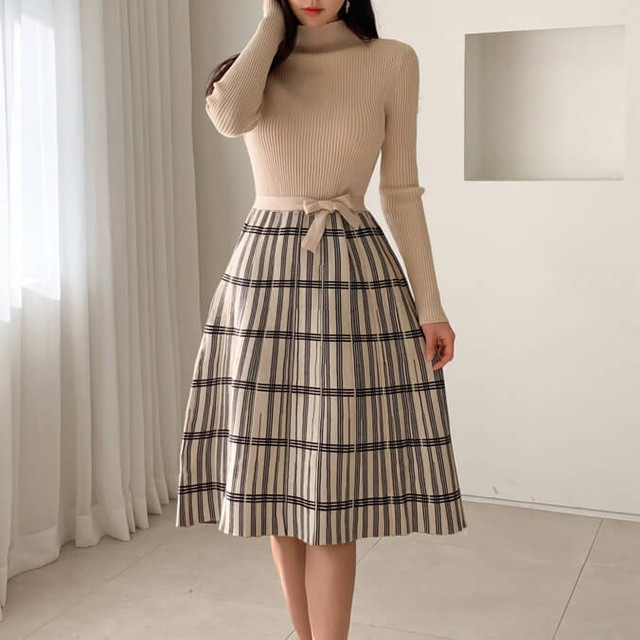 ニットワンピ ニットワンピース 40代 ロング タイト コーデ 50代 30代 長袖 ひざ丈 無地 ストライプ ウエストリボン 上品 ハイネック きれいめ 通勤 リブニット ワンピース 大人 可愛い Dress No Sato