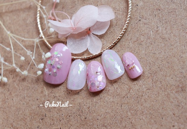 Pukeネイル No 319 押し花 可愛いピンク夏 春ネイルチップ ネイルチップ つけ爪 購入ならpuke Nail