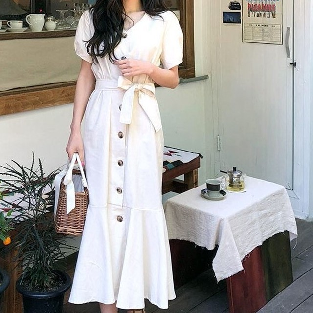 フロントボタン付きマーメイドワンピース N N ナナ