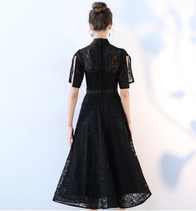 一部即納 総レース ハイネック スリットショルダー リボンマーク ワンピース ドレス お呼ばれ 発表会 衣装 537 Dressy Lily ドレッシーリリー プチプラドレスワンピース専門店