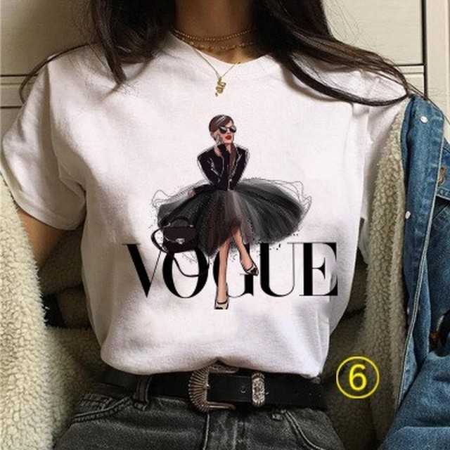 Tシャツ トップス Vogue イラスト カジュアル 夏 春 お出かけ シンプル おしゃれ かわいい 韓国 韓国ファッション オルチャン オルチャンファッション P986 Korean Select 韓国ファッション オルチャンファッション