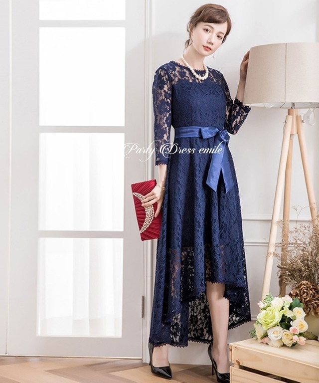 即日配送 送料無料 パーティードレス ドレス ワンピース ロングドレス フリル レース 袖有り ミモレ丈 お呼ばれドレス 結婚式 二次会 披露宴 謝恩会 演奏会 発表会 パーティ パーティー ブライダル レディース 代 30代 40代 50代 大きいサイズ 体型カバー お呼ばれ