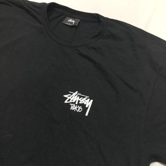 00s Stussy Tokyo ステューシー 東京 トーキョー ワンポイント 両面プリント 半袖tシャツ 黒 L 都町の古着屋 Charkha Bazaar チャルカバザール