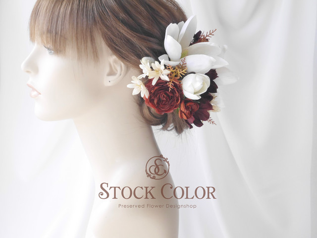 モクレンとコスモスのヘッドドレス ヘアアクセサリー 結婚式 成人式 ウェディングドレスに Stockcolor