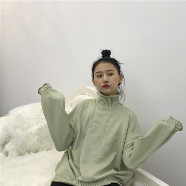 ハイネック ニット レディース ニットセーター ゆったり オーバーニット 春 ニット大きいサイズ カジュアル スカラップ 緑 黒 おしゃれ グリーン ベージュ ブラック グレー ピンク 1012 Idear