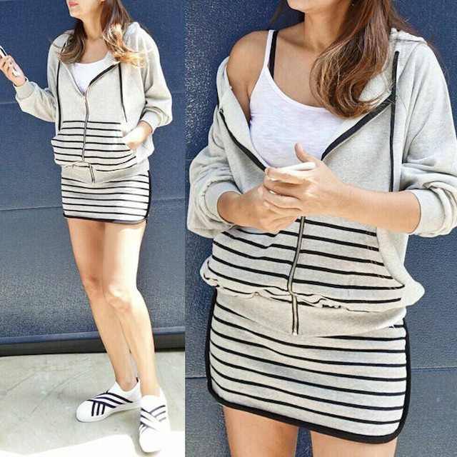 セットアップ ゴルフウェア ルームウェア ボーダー 配色 パーカー 長袖 ミニ スカート インナーパンツ付 上下2点 カジュアル オシャレ 部屋着 スポーツ ワークアウト ジム K012 Nary ゴルフウェア セットアップ ワンピース 韓国ファッション通販