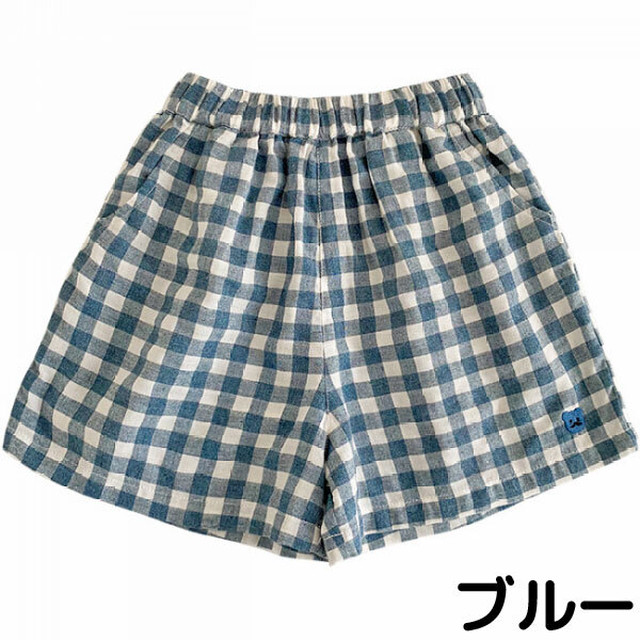 子供服 ハーフパンツ キッズ ギンガムチェック クマ 刺繍 ズボン 男の子 夏物 半ズボン 春物 かわいい 5061 Humming K