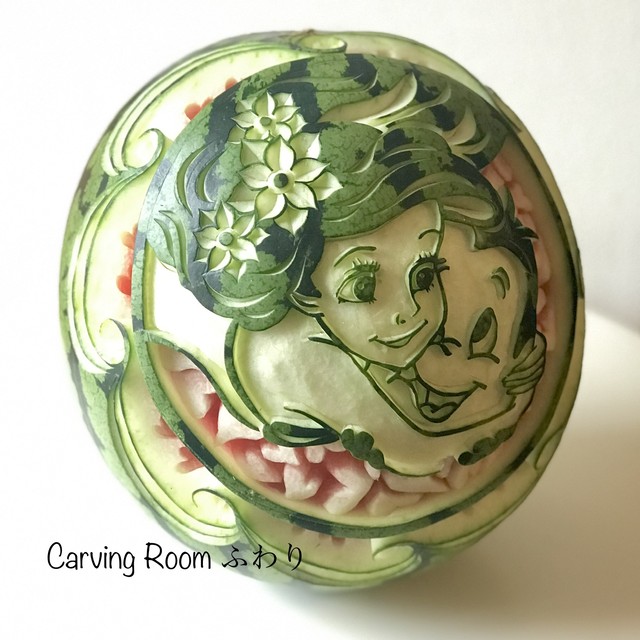 オーダー フルーツカービング 文字 イラスト入り カービングルームふわり