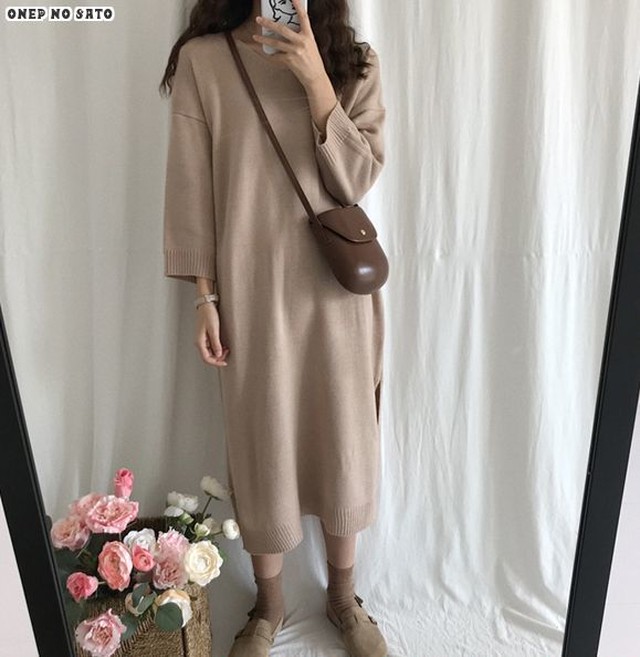 レディースワンピース カットソーワンピース ロング丈 七分袖 ワンピ ワンピース ゆったり エレガント ワンピース 秋冬 Jm ワンピの里