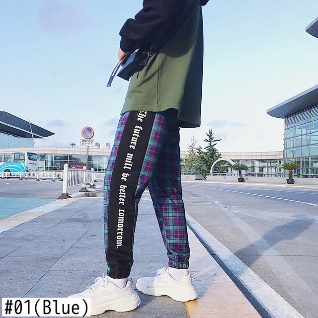 Lappsterメンズストリートウェアチェック柄パンツジョガーメンズパッチワークブルースウェットパンツアンケル丈コットンヒップホップトラック パンツズボン Lappster公式ストア Efect