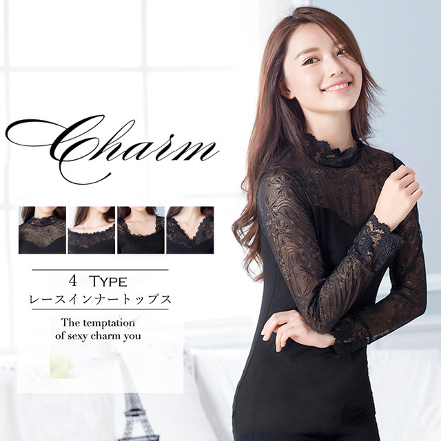 トップス レディース 秋 重ね着 インナー レース 長袖 トップス 女性 黒 ワンピース など韓国レディースファッションプチプラサイト ときめきショップ