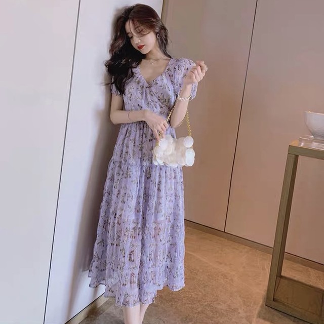 花柄ラベンダー マキシワンピース Estela エステラ レディース 通販 Bace 韓国